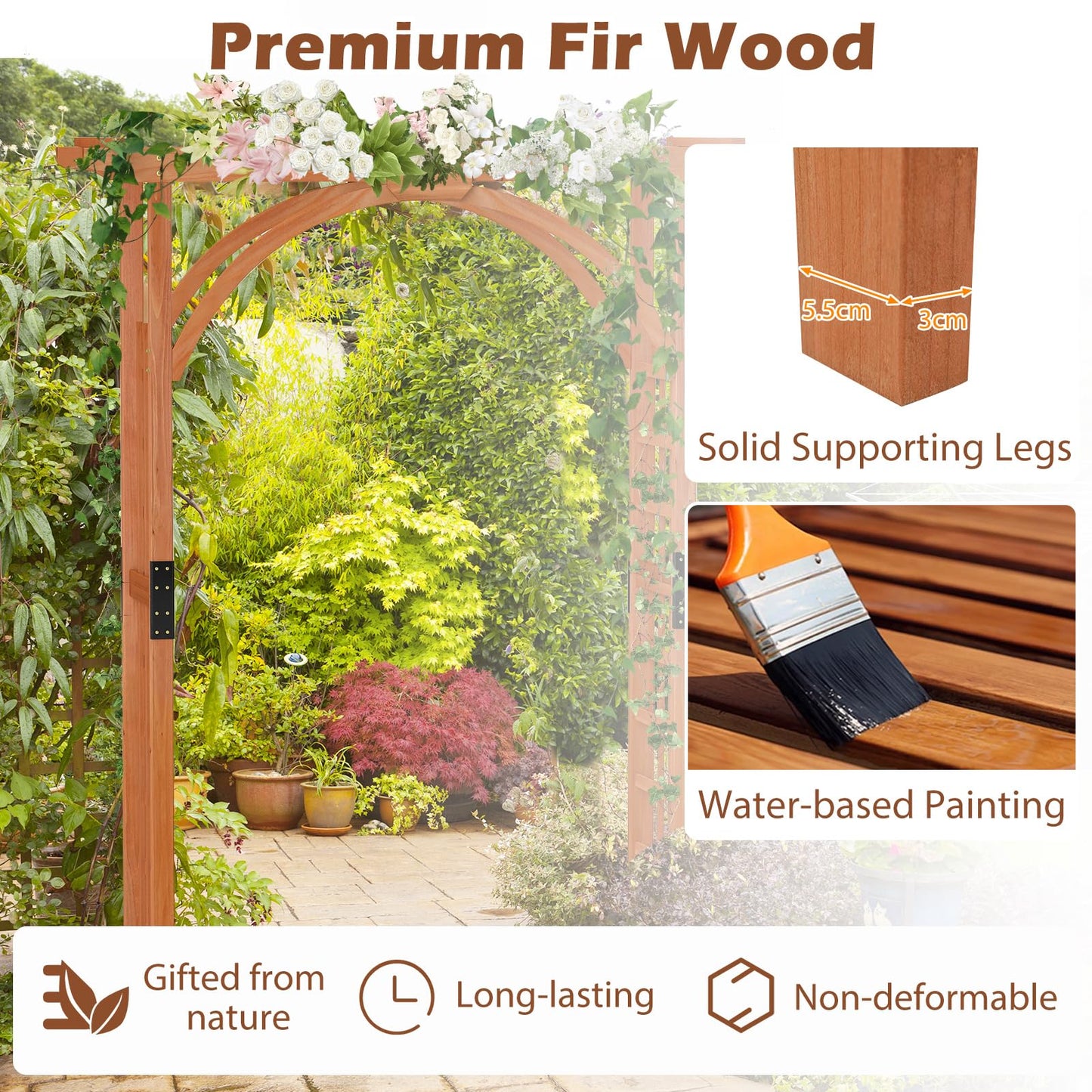 Wooden Garden Arch Entryway Trellis Pergola Arbour(160 x 60 x 215cm)