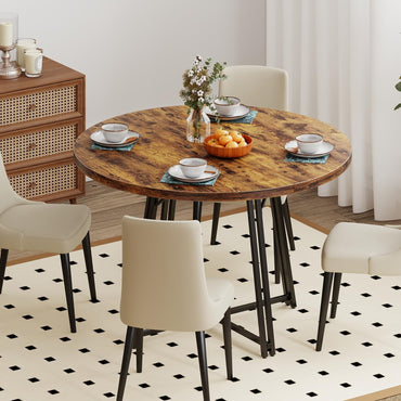 47 Inch Dining Table for 4-6 People Round Kitchen Table with 8 Metal Supporting Legs and Cross Base