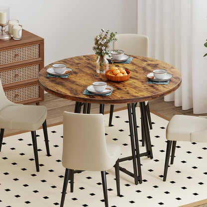 47 Inch Dining Table for 4-6 People Round Kitchen Table with 8 Metal Supporting Legs and Cross Base