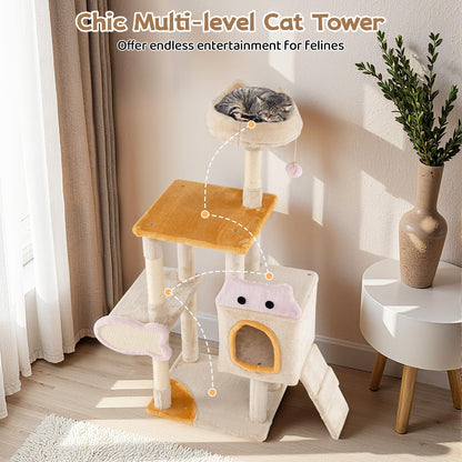 Cat Tree, 125cm Tall Modern Cats Tower with Plush Perch, Condo, Platforms