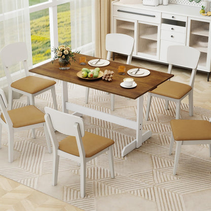 Dining Table for 4-6 People Rectangular Kitchen Table with Solid Wood Trestle Base