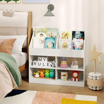 Kids Bookshelf, Wooden Toddler Toy Organizer