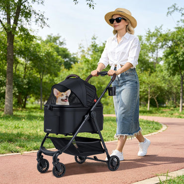 Pet Stroller, 3 in 1 Folding Dog Pram with Detachable Car Seat Carrier