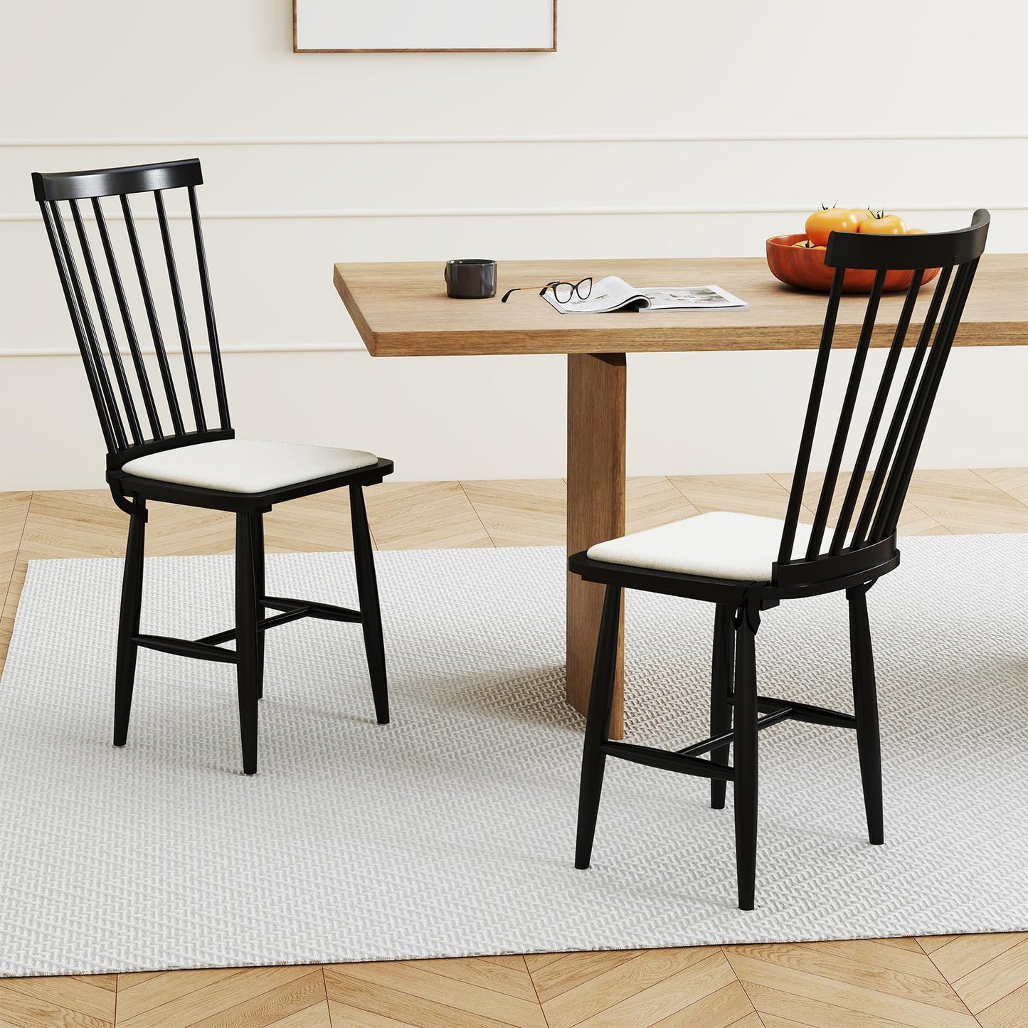 Windsor Dining Chair Set of 2 with Spindle Back for Kitchen and Restaurant