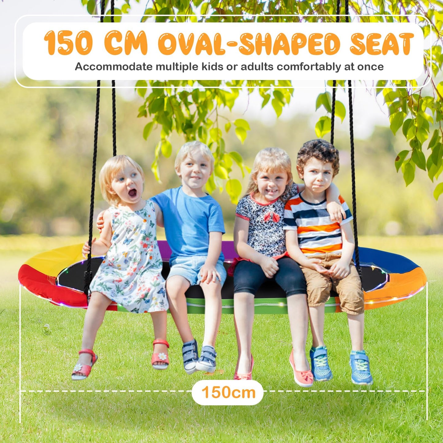 150 cm Saucer Swing with LED Lights and Adjustable Ropes