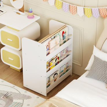 3-Tier Bookshelf for Kids with Wheels Double-sided Book Display