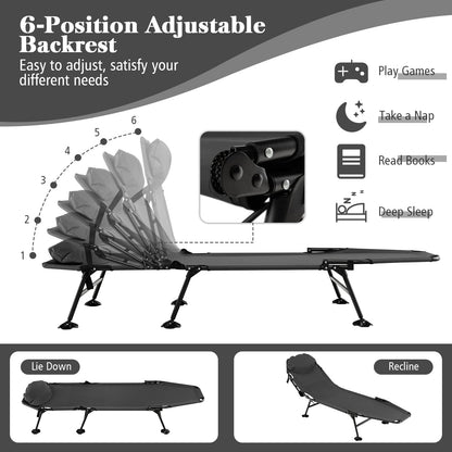 Giantex Folding Camping Bed Outdoor Sleeping Cot with Detachable Mattress 6-Position Adjustable Backrest