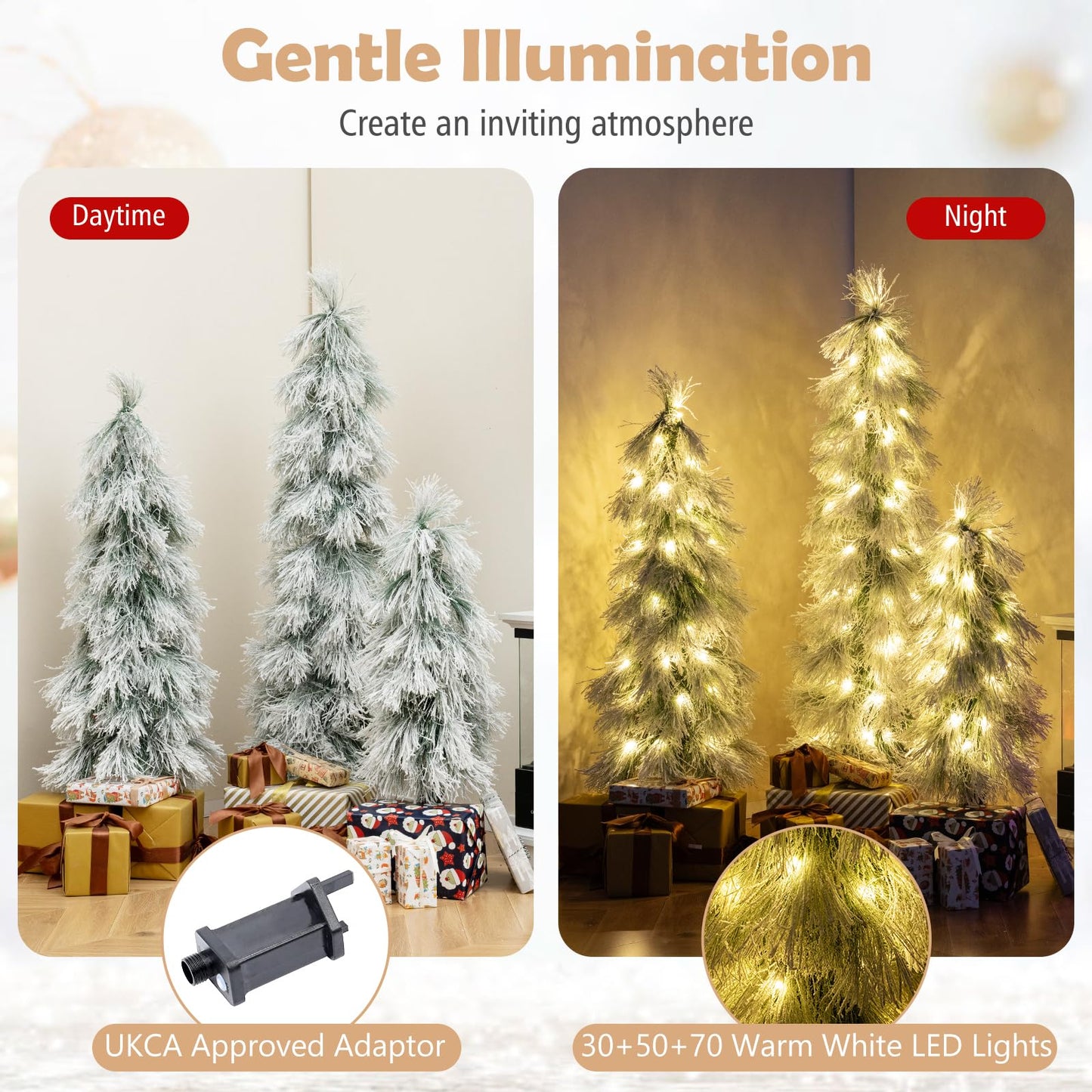 3’ 4’ 5’ Artificial Christmas Tree Set with Branch Tips and LED Lights