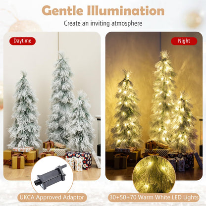 3’ 4’ 5’ Artificial Christmas Tree Set with Branch Tips and LED Lights