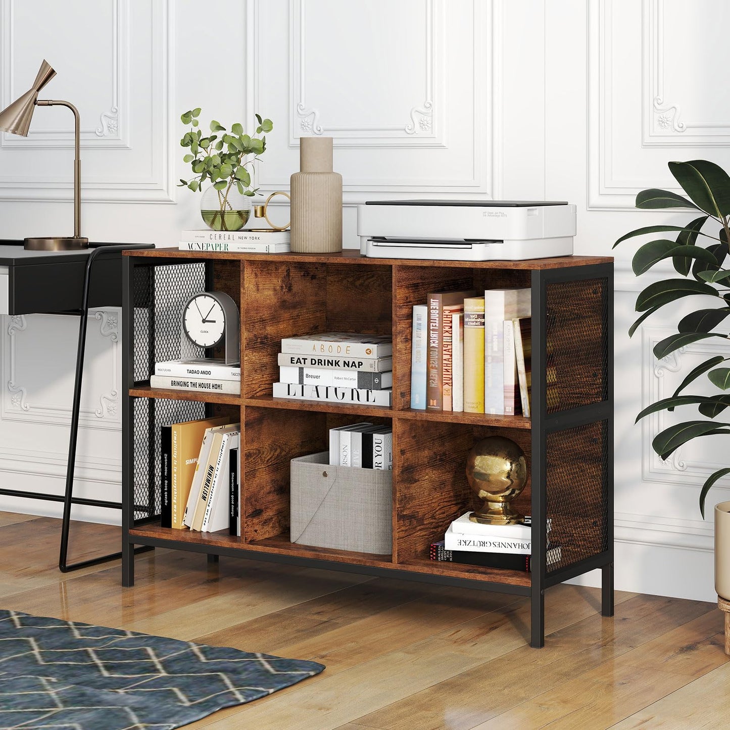 6 Cube Storage Bookcase, Wooden Freestanding Bookshelf Side Cabinet