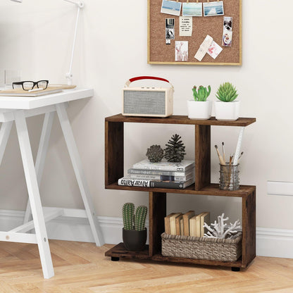 Wooden Bookshelf, 2-tier Irregular Display Shelf