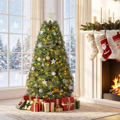 5FT Pre-Lit Artificial Christmas Tree, Hinged Holiday Xmas Tree