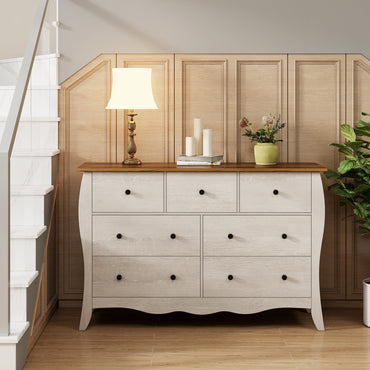 Farmhouse Dresser for Bedroom with 3 Folding Fabric Drawers
