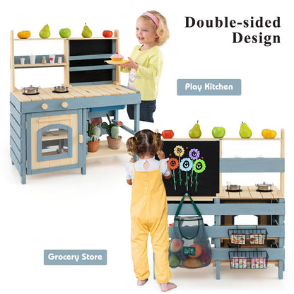 2 In 1 Outdoor Mud Kitchen with Metal Baskets and Storage Bag