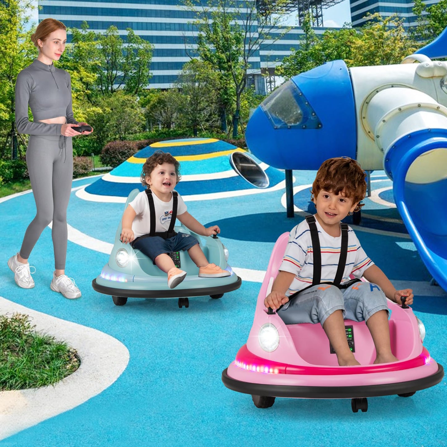 12V Kids Ride On Bumper Car with Dual Joysticks and 5 Light Effects