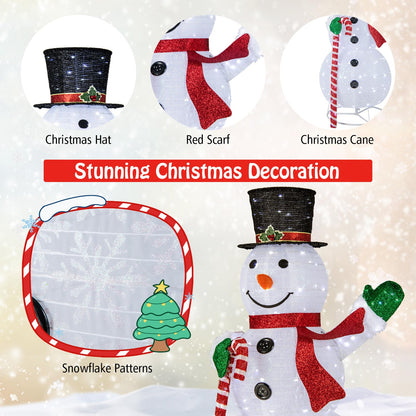 150 cm Large White Pre-lit Lighted Snowman Christmas Decoration