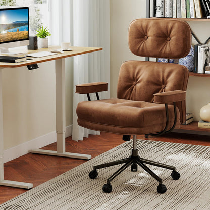 Ergonomic Home Office Chair Mid Century Modern Computer Desk Chair with Wide Tufted Seat