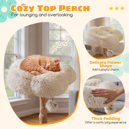 122 CM Tall Real Wood Branch Kitten Tower with Flower Perch and 2 Wicker Baskets