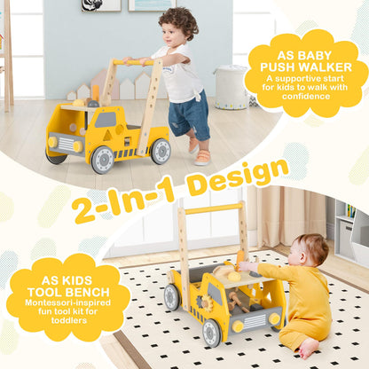 2 in 1 Push Along Walkers and Toy Tool Bench with Adjustable Speed