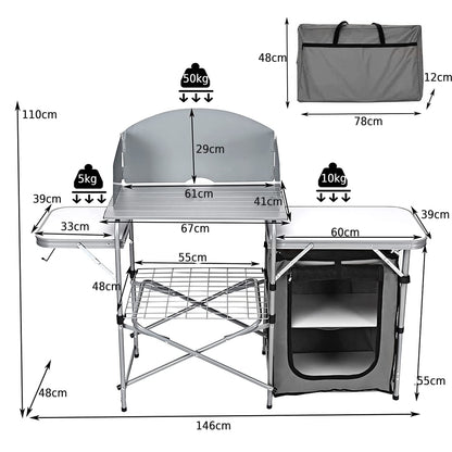 Outdoor Camping Table with Storage and Windscreen for BBQ