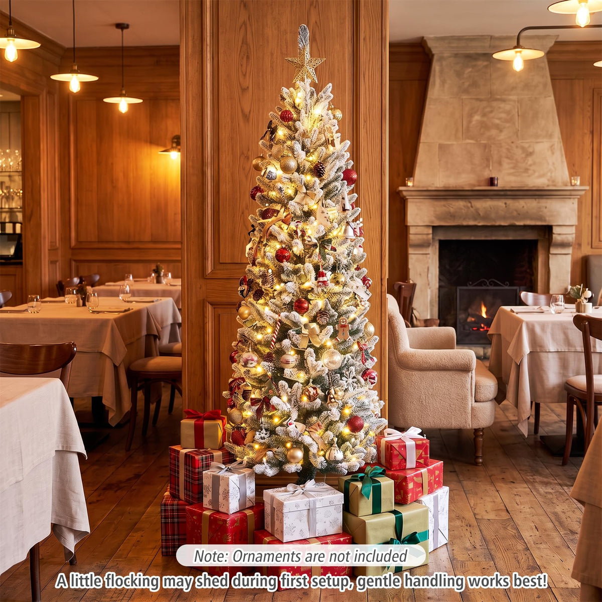 5/6FT Pre-Lit Christmas Tree, Artificial Frosted Hinged