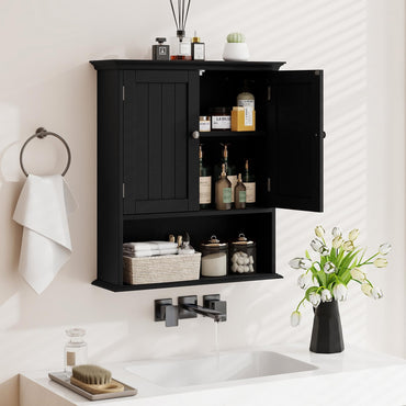 Wooden Bathroom Cabinet, Wall-Mounted Storage Cabinet with Adjustable Shelf