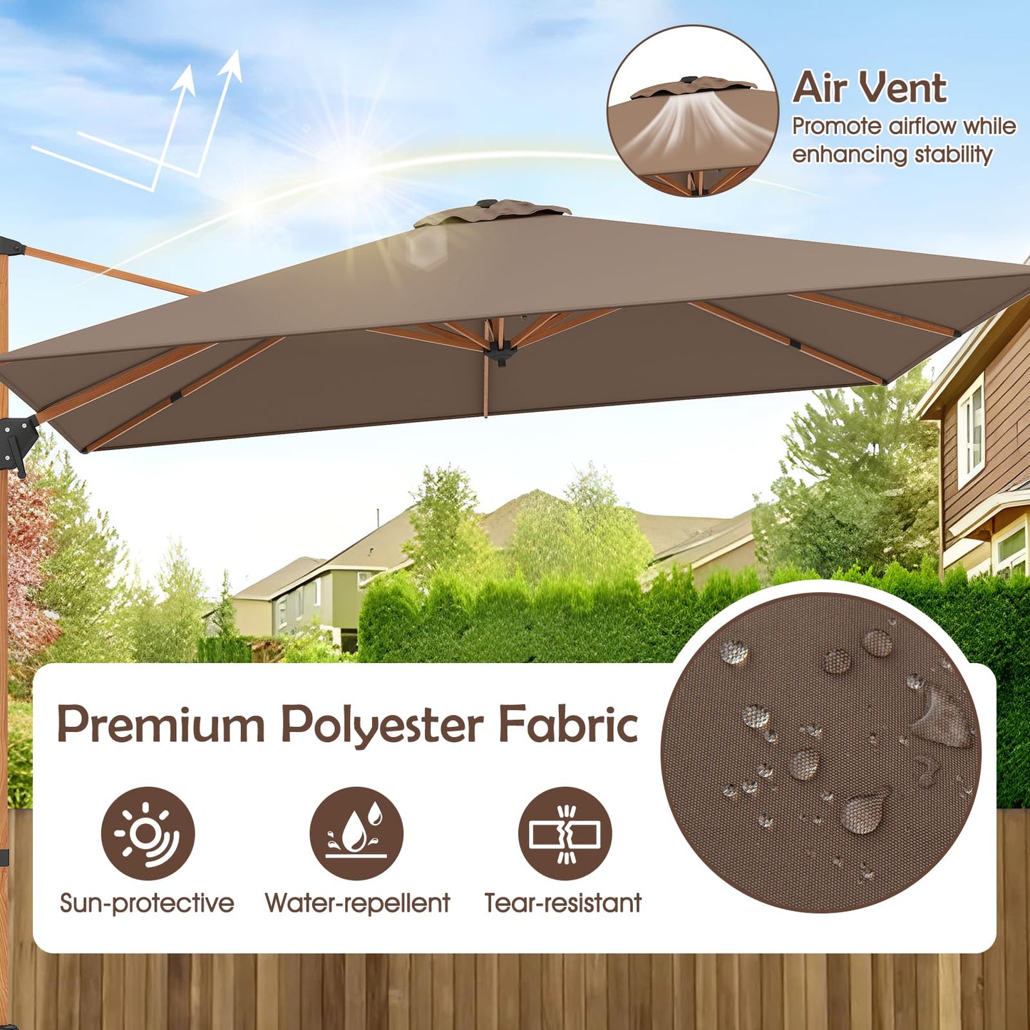 297 cm Outdoor Patio Cantilever Umbrella with 360° Rotation