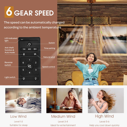 Caged Crystal Ceiling Fan Light with 6 Gear Speeds and 3 Fan Blades