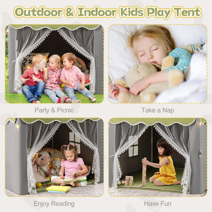 Large Kids Play House with Washable Mat and Star Lights
