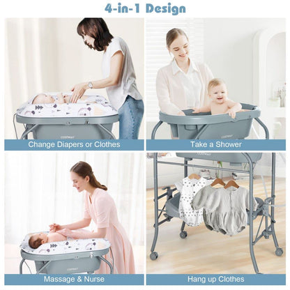 4 in 1 Baby Changing Table Folding Infant Nursery Station with Bath Tub