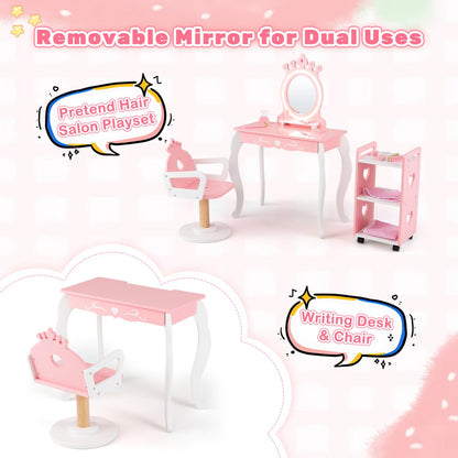 Kids Vanity Table and Chair Set, Girls Dressing Table