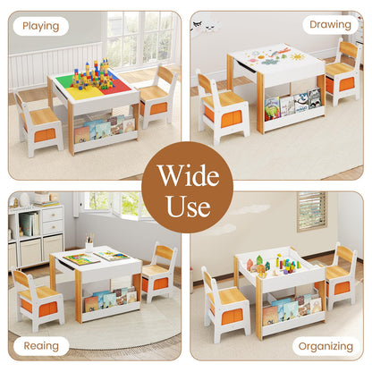 Kids Table and 2 Chairs Set Multifunctional Activity Table with Reversible Tabletop