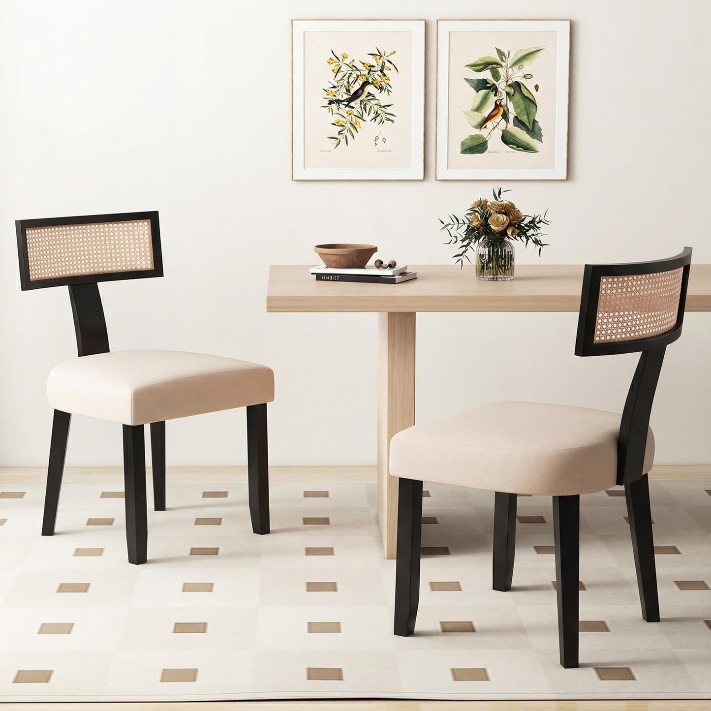 Dining Chair Set of 2, Linen Fabric Upholstered Kitchen Chairs