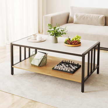 Giantex 2-Tier Coffee Table Rectangular Faux Marble Cocktail Center Accent Tea End Sofa Side Table