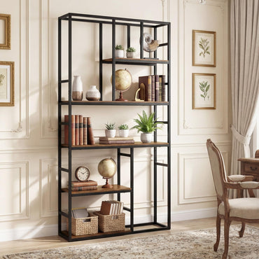Bookshelf, Industrial Etagere Bookcase with Open Storage Shelves