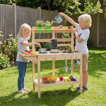 Mud Kitchen, Outdoor Kids Play Kitchen with Stoves, Sink, Rotation Knobs