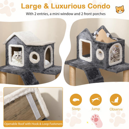 90cm Modern Cat Tree 3-level Cat Condo Furniture with Openable Roof