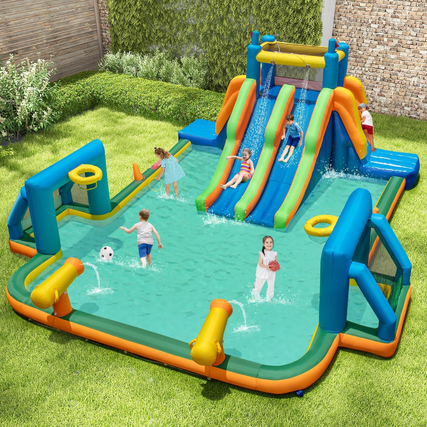 Inflatable Outdoor Water Park for Kids with Climbing Wall