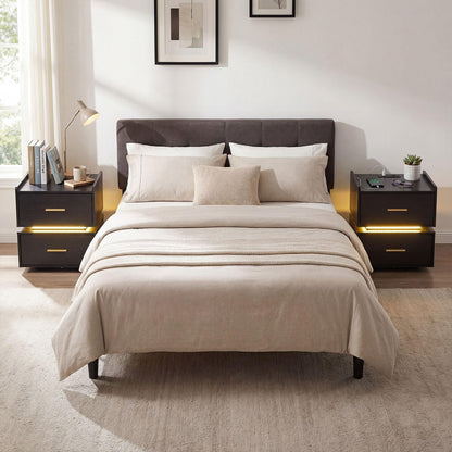 Nightstand with Charging Station and 2 Storage Drawers