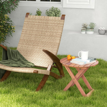 Folding Round Solid Acacia Wood Small Garden Coffee Table