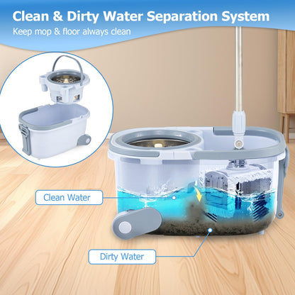 Mop and Bucket Set Hands-Free Washing with Dual Tank Design