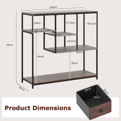 100cm Console Table, Narrow Accent Table Slim Hallway Desk with Drawer and 4-Tier Display Shelf