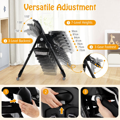 Adjustable & Folding Baby Highchair with Lockable Wheels