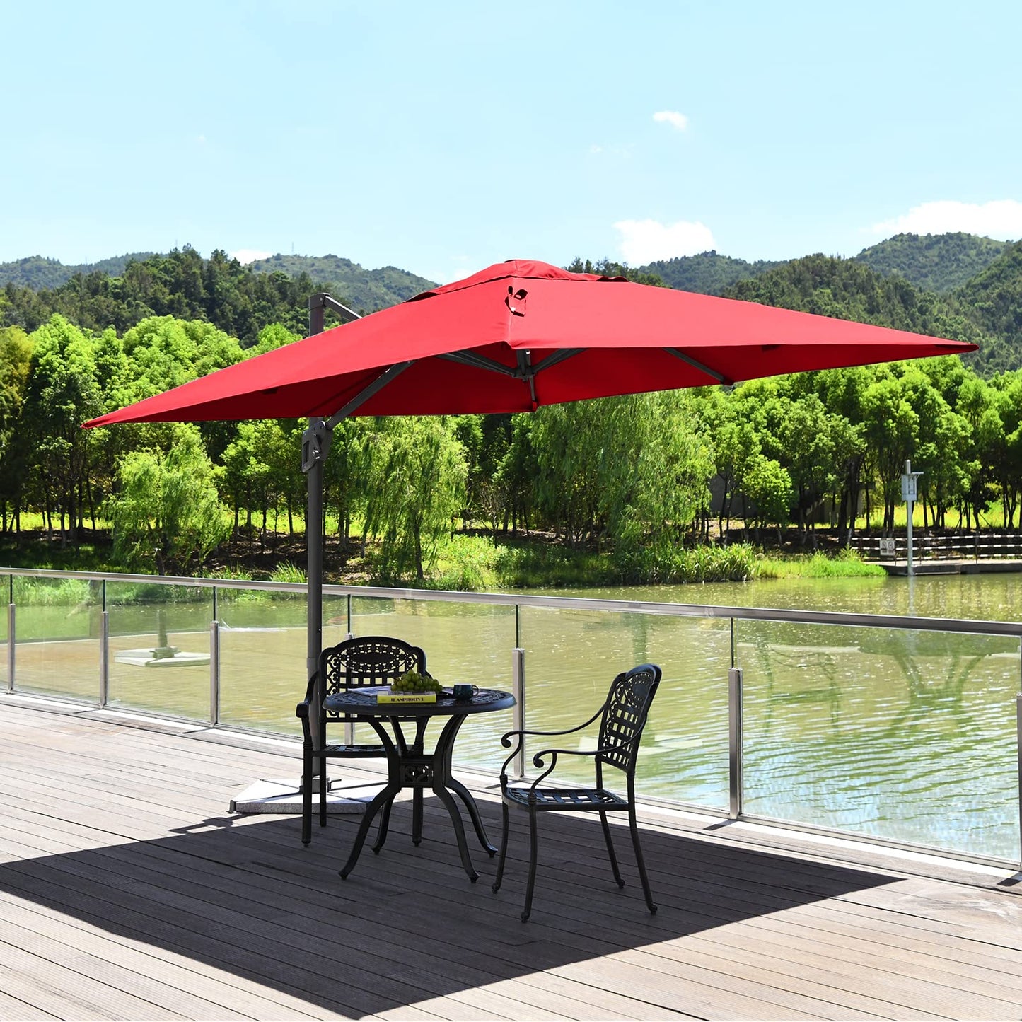 3m Patio Cantilever Umbrella with 4-Level Tilting Adjustment and Crank Handle