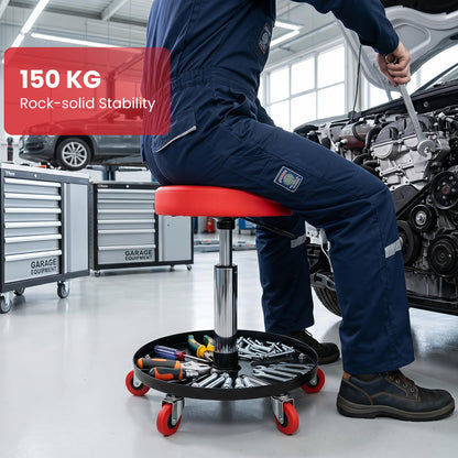Pneumatic Rolling Mechanic Stool with Tool Tray & Adjustable Height