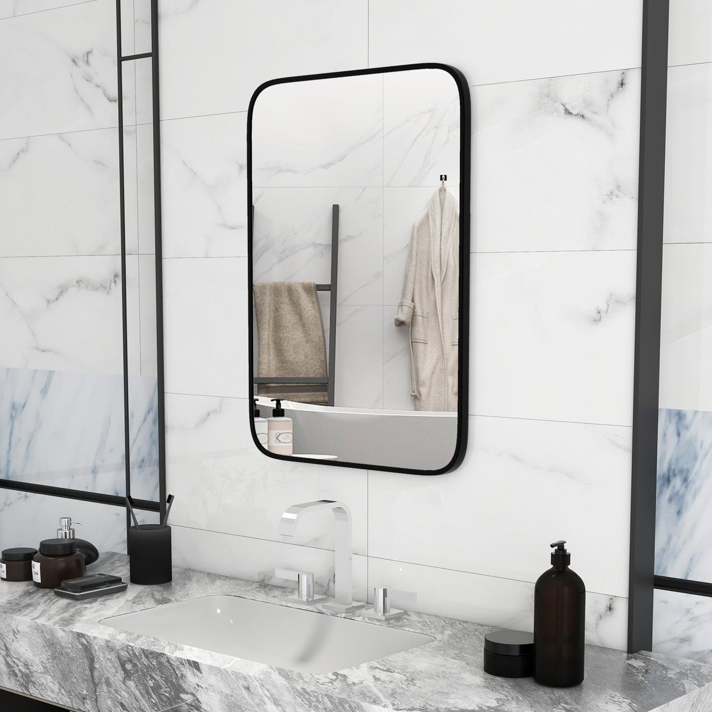Rectangle Bathroom Mirror with Shatter-Proof Film and Expansion Screws