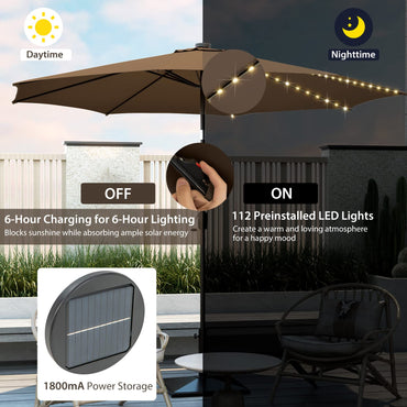 112 Solar Powered LED Lights Patio Umbrella with Tilt