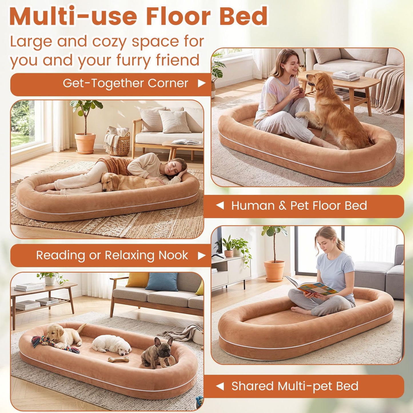 Human Dog Bed with Plush Blanket, Washable Cover
