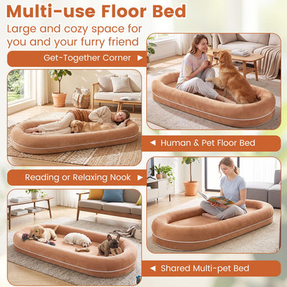 Human Dog Bed with Plush Blanket, Washable Cover