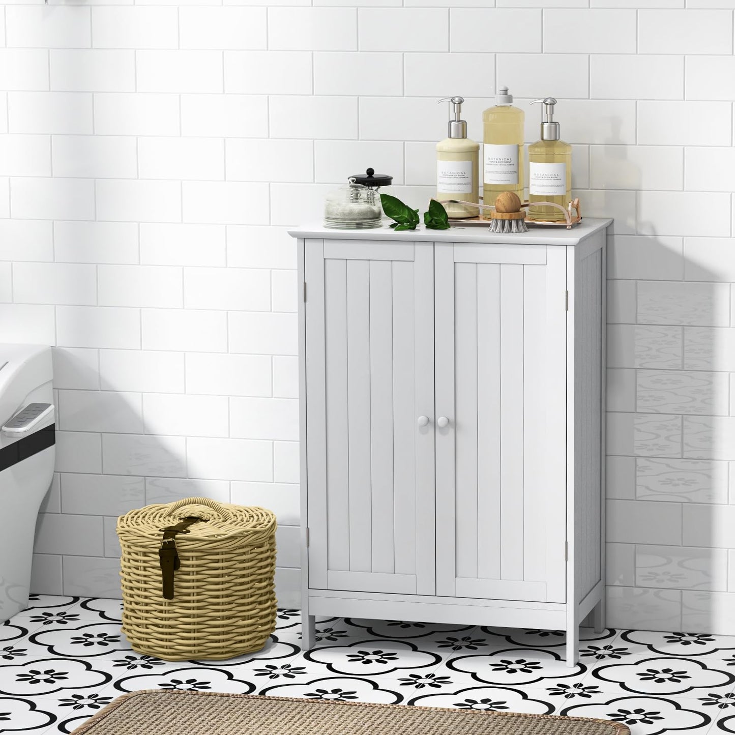 Double Door Bathroom Floor Cabinet with Shelf